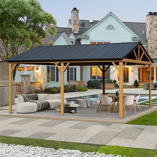 12' x 20' Premium Outdoor Double-Layer Galvanized Steel Hardtop Gazebo Pergola For Patio