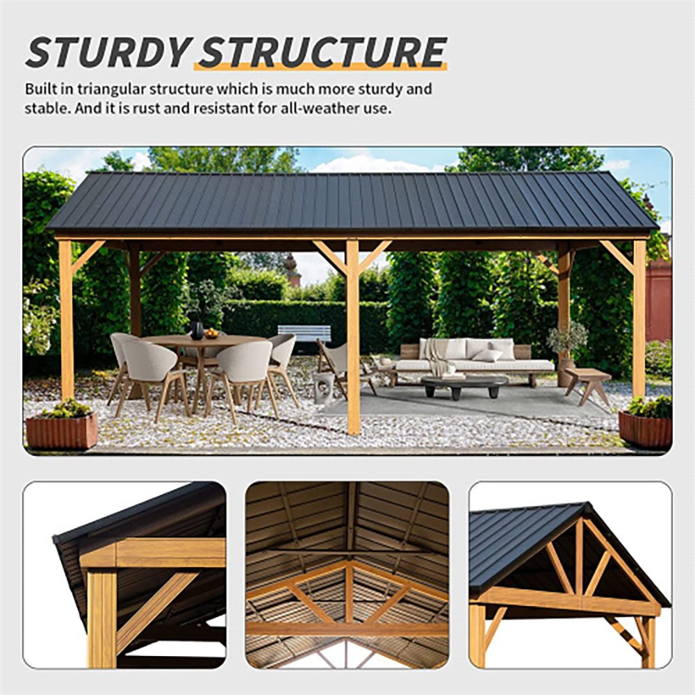 12' x 20' Premium Outdoor Double-Layer Galvanized Steel Hardtop Gazebo Pergola For Patio