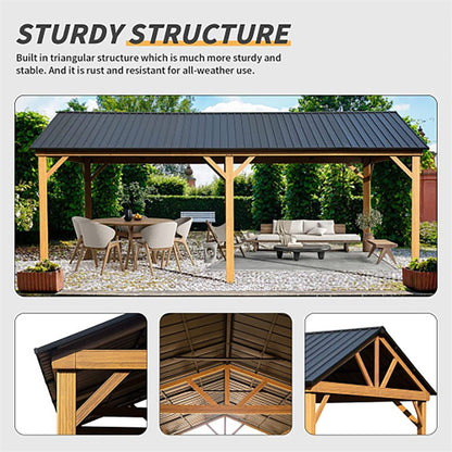 12' x 20' Premium Outdoor Double-Layer Galvanized Steel Hardtop Gazebo Pergola For Patio