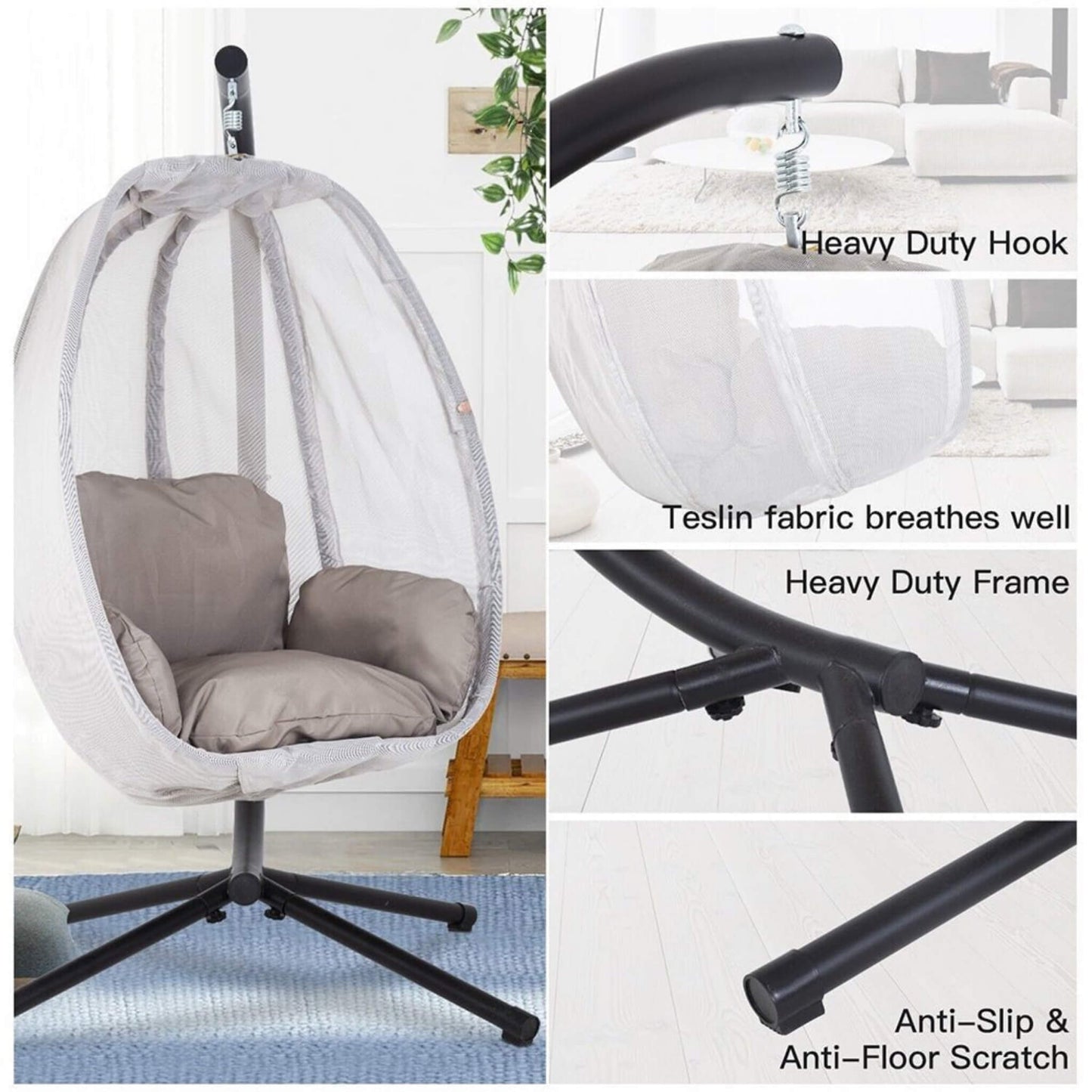 Premium Outdoor Hammock Egg Swing Chair With Stand 70"