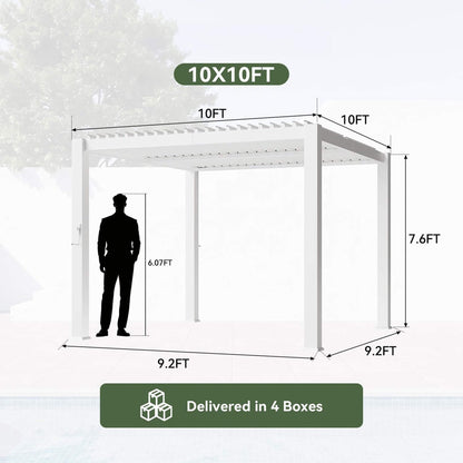 Alora Premium White Outdoor Metal Louvered Pergola with Drainage System