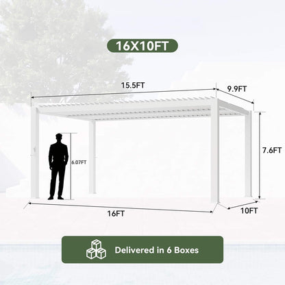 Alora Premium White Outdoor Metal Louvered Pergola with Drainage System