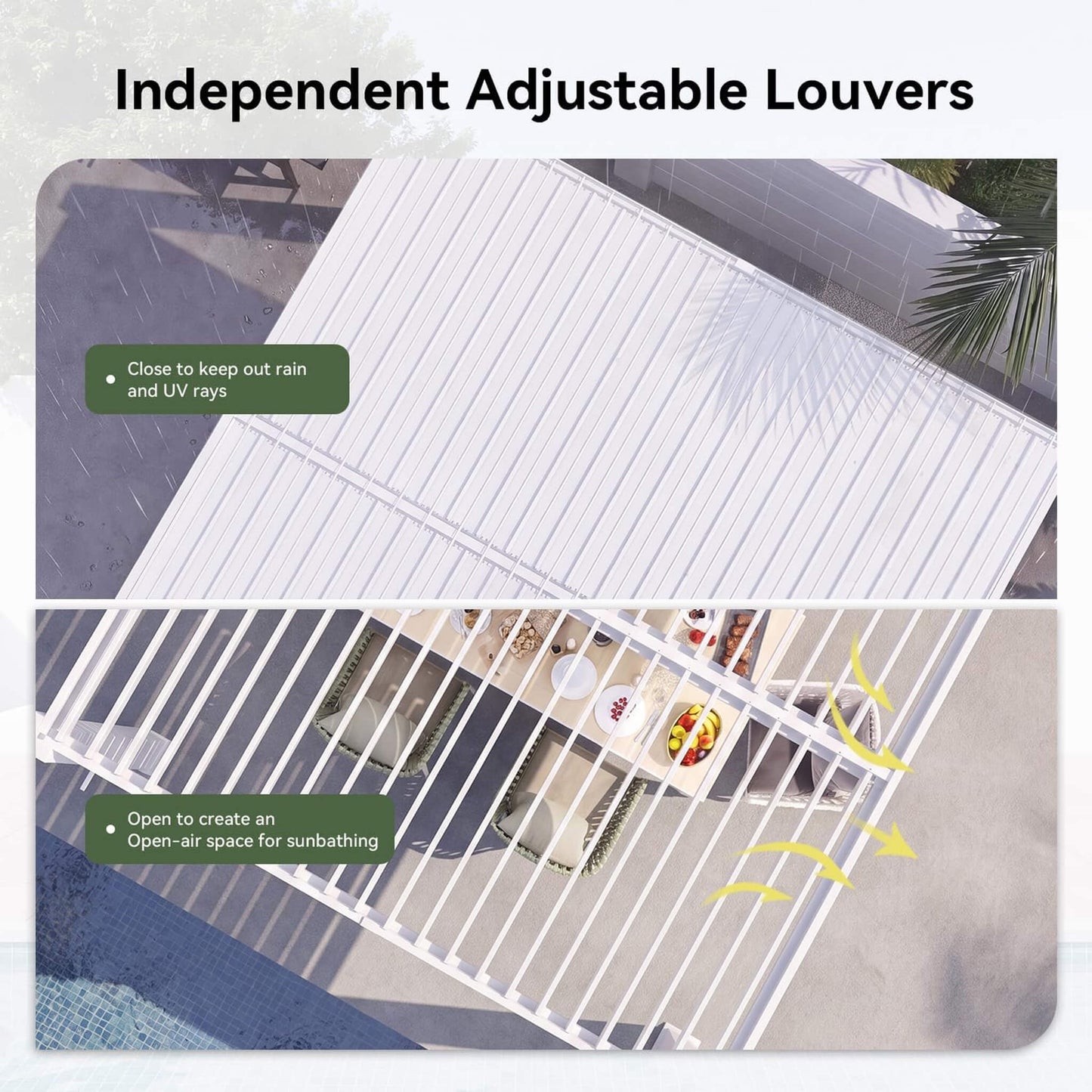 Alora Premium White Outdoor Metal Louvered Pergola with Drainage System