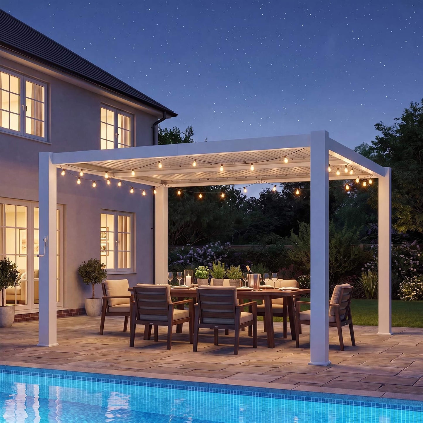 Alora Premium White Outdoor Metal Louvered Pergola with Drainage System