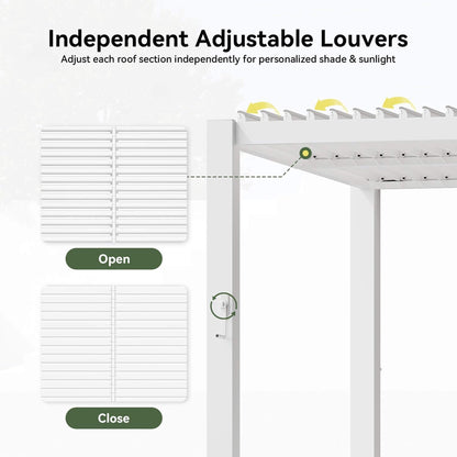 Alora Premium White Outdoor Metal Louvered Pergola with Drainage System