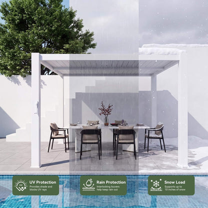 Alora Premium White Outdoor Metal Louvered Pergola with Drainage System