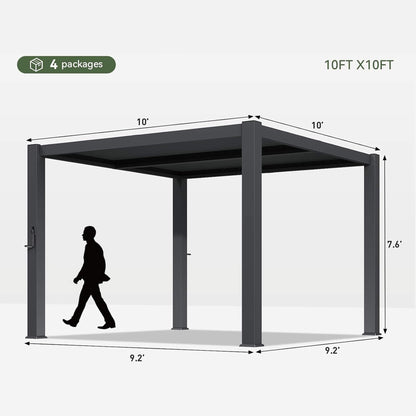 Alora Premium Gray Outdoor Metal Pergola With Louvered Roof and Drainage System