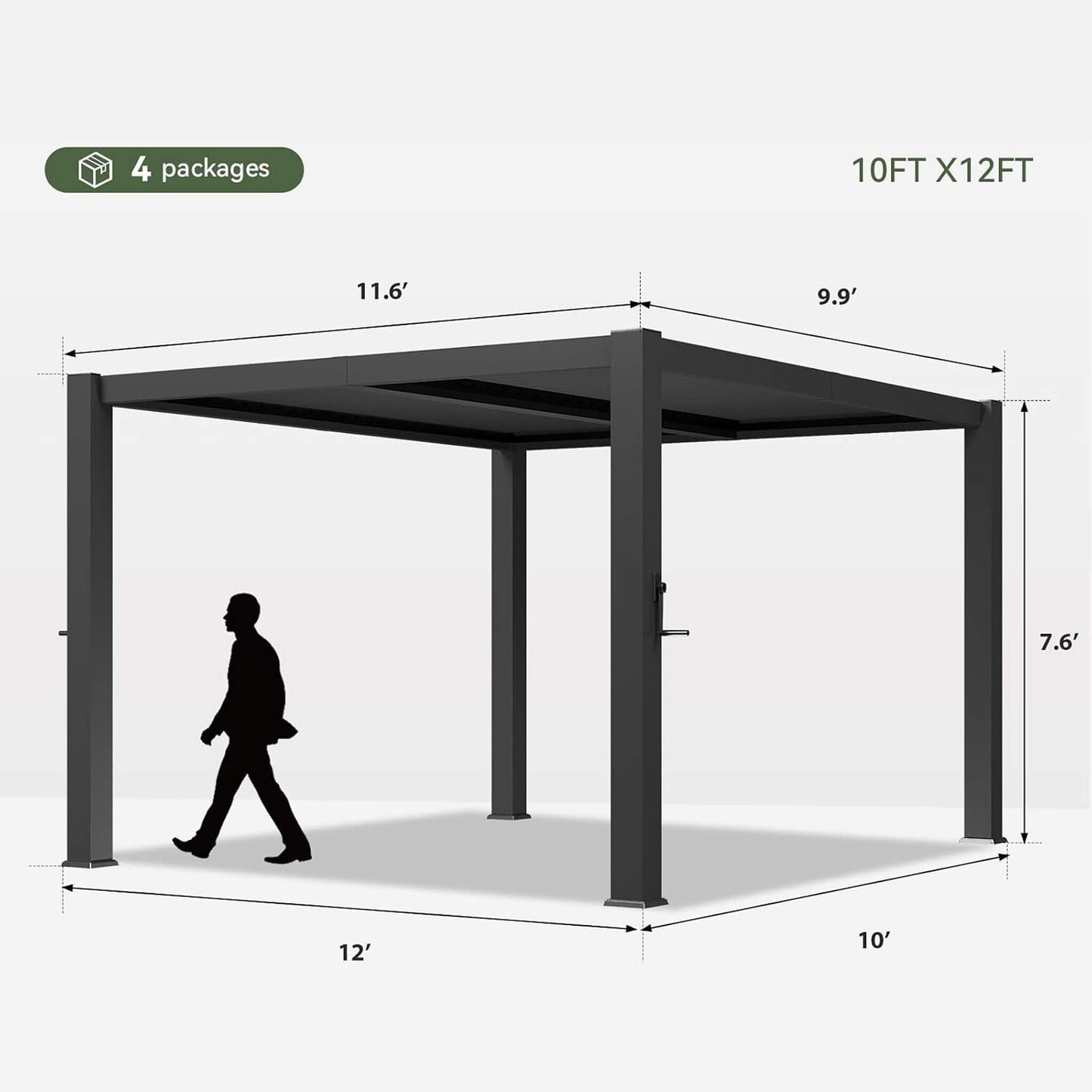 Alora Premium Gray Outdoor Metal Pergola With Louvered Roof and Drainage System