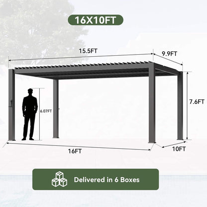 Alora Premium Gray Outdoor Metal Pergola With Louvered Roof and Drainage System