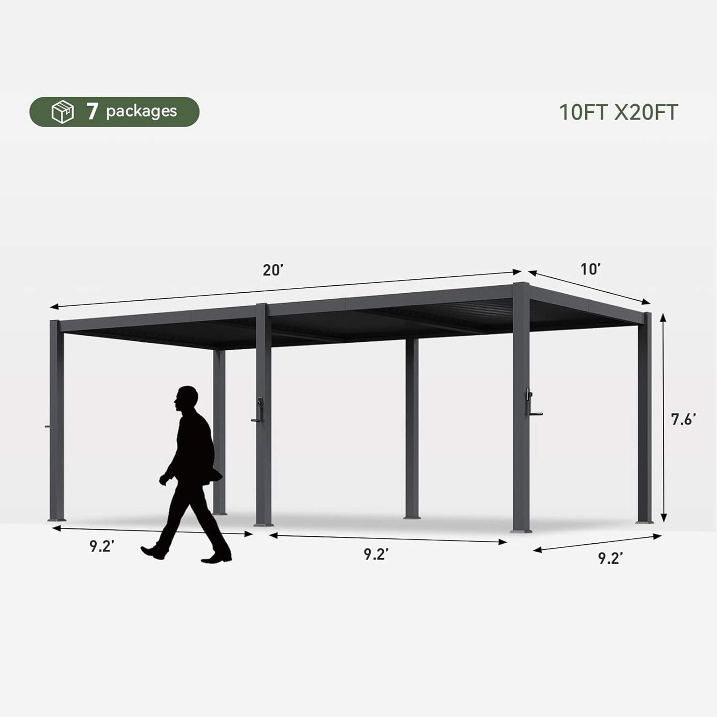 Alora Premium Gray Outdoor Metal Pergola With Louvered Roof and Drainage System