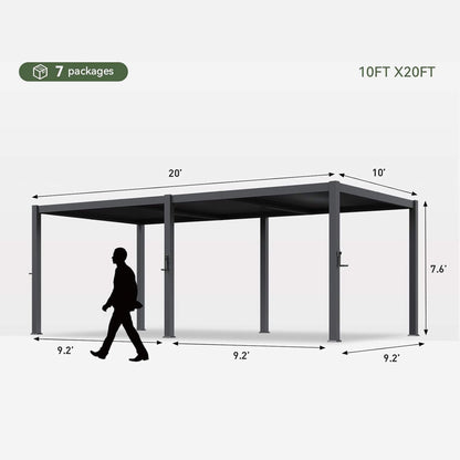 Alora Premium Gray Outdoor Metal Pergola With Louvered Roof and Drainage System