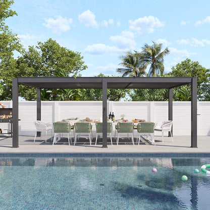 Alora Premium Gray Outdoor Metal Pergola With Louvered Roof and Drainage System