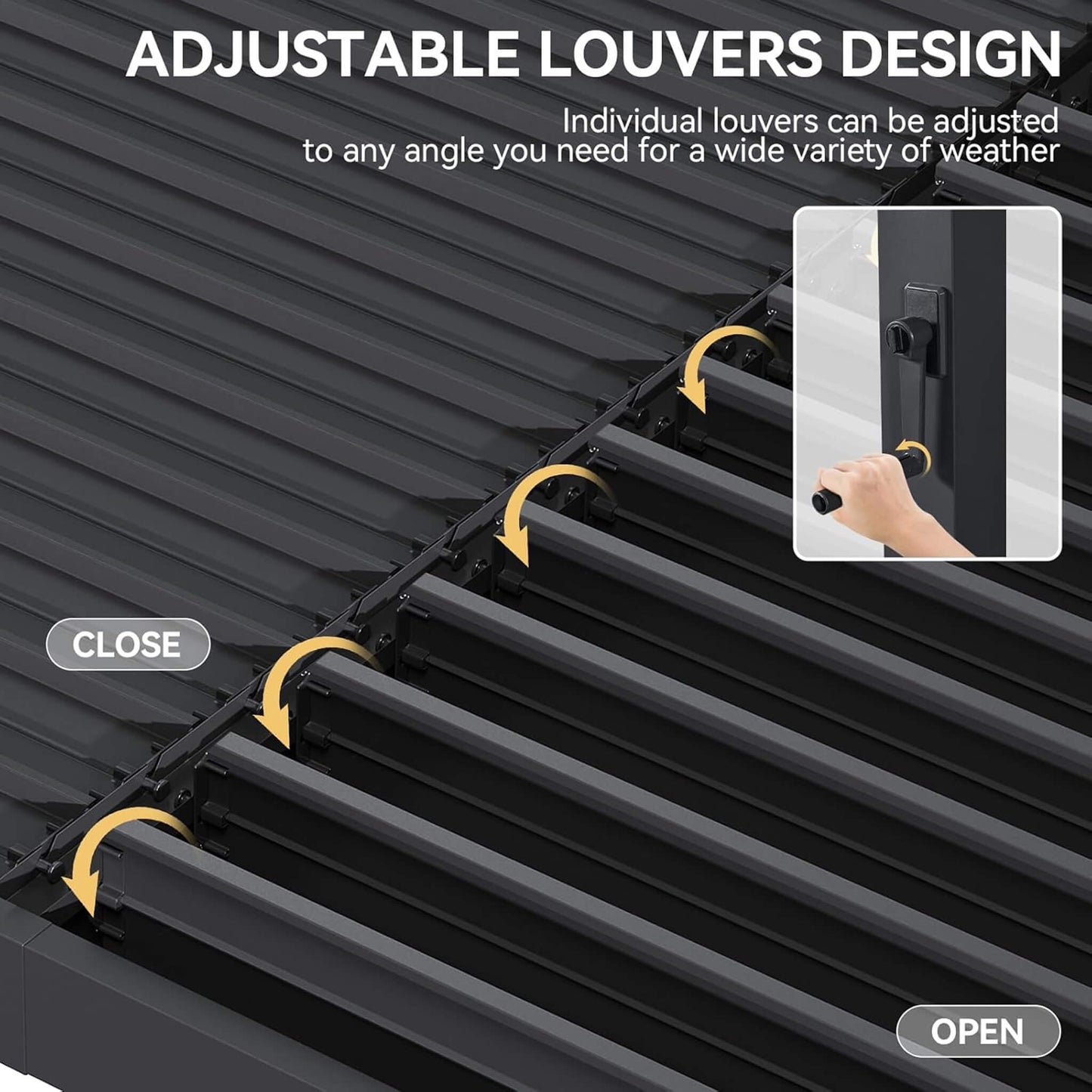 Alora Premium Gray Outdoor Metal Pergola With Louvered Roof and Drainage System