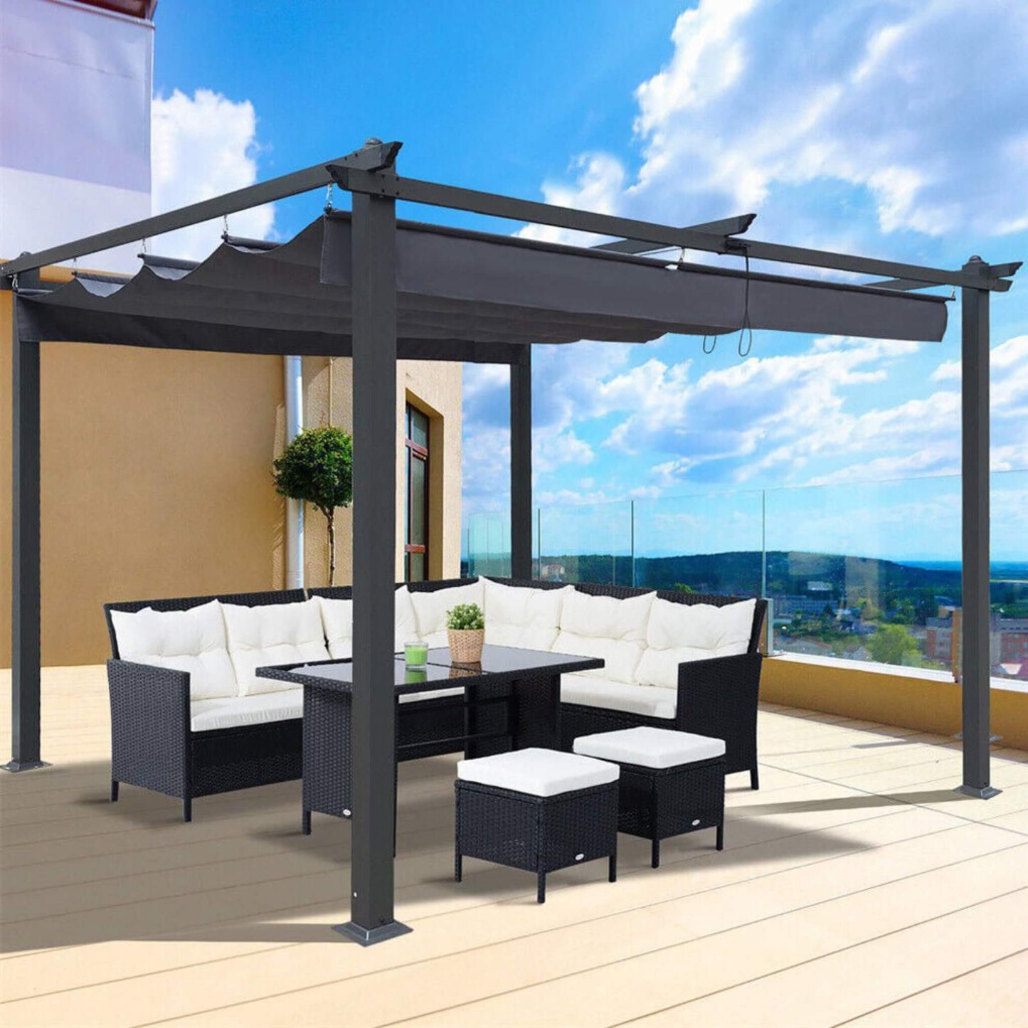 10' x 13' Premium Outdoor Patio Retractable Pergola With Canopy