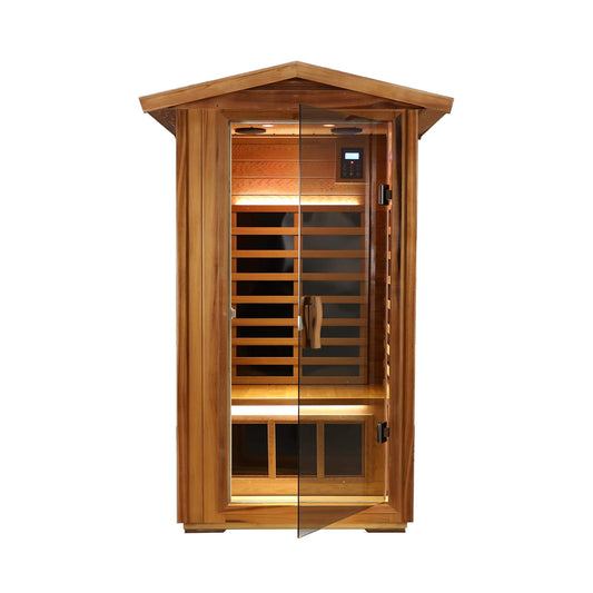 Thermora Premium 1-Person Outdoor Red Cedar Infrared Sauna With Low EMF Chromotherapy and Bluetooth