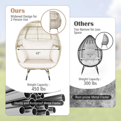 Premium Oversized Rattan Patio Egg Lounge Chair Basket With Cushions 57"