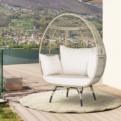 Premium Oversized Rattan Patio Egg Lounge Chair Basket With Cushions 57"
