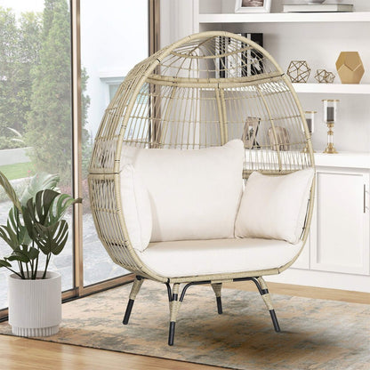 Premium Oversized Rattan Patio Egg Lounge Chair Basket With Cushions 57"