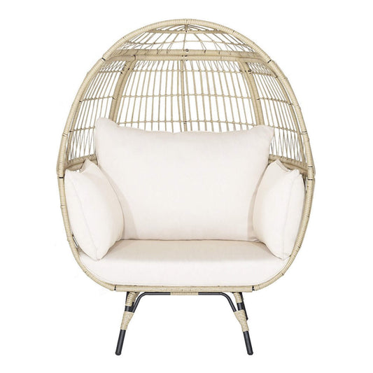 Premium Oversized Rattan Patio Egg Lounge Chair Basket With Cushions 57"