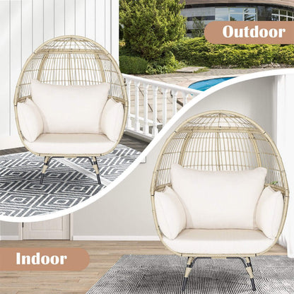 Premium Oversized Rattan Patio Egg Lounge Chair Basket With Cushions 57"