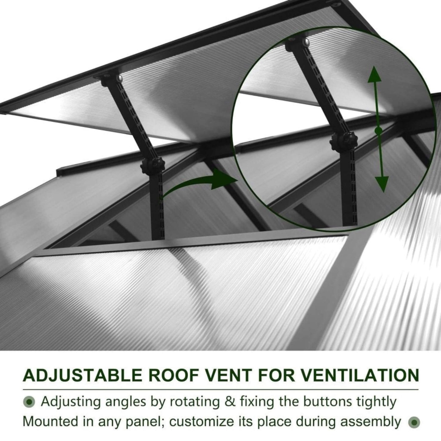 6' x 12' FT Premium Polycarbonate Gray Walk-In Greenhouse Kit With Adjustable Vent And Lockable Door