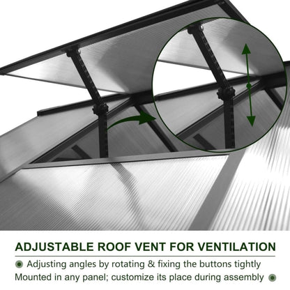 6' x 12' FT Premium Polycarbonate Gray Walk-In Greenhouse Kit With Adjustable Vent And Lockable Door