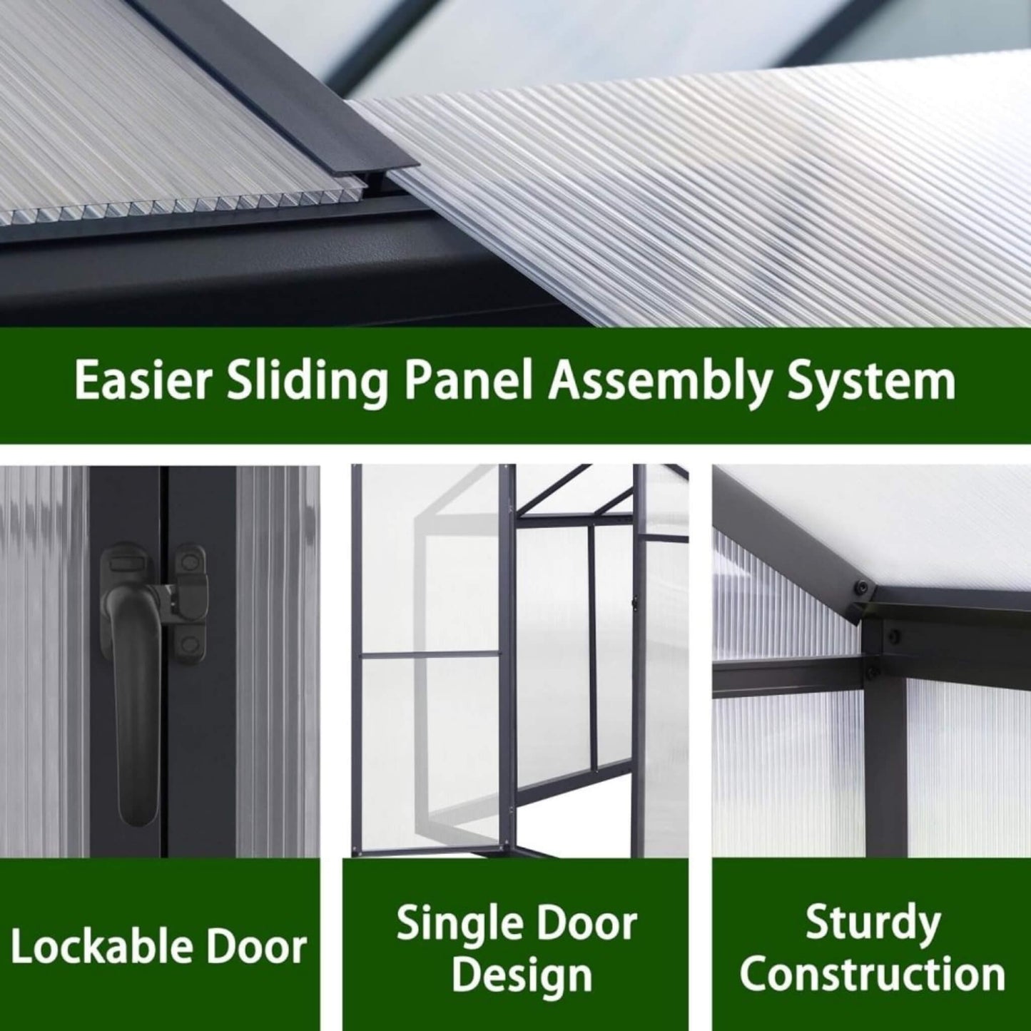 6' x 12' FT Premium Polycarbonate Gray Walk-In Greenhouse Kit With Adjustable Vent And Lockable Door