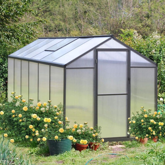 6' x 12' FT Premium Polycarbonate Gray Walk-In Greenhouse Kit With Adjustable Vent And Lockable Door