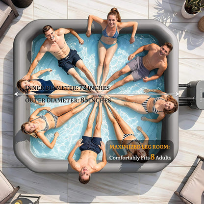Premium 85-Inch Portable 8-Person Natural Stone Design Inflatable Square Hot Tub with 220 Massage Jets