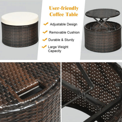 Premium Round Outdoor Patio Rattan Daybed W/ Canopy & Table 76"
