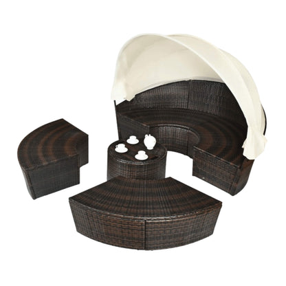 Premium Round Outdoor Patio Rattan Daybed W/ Canopy & Table 76"