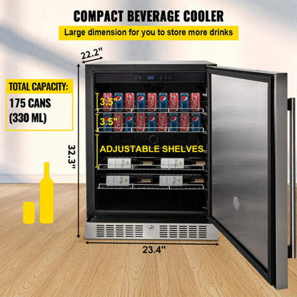 Premium 5.3 Cu.Ft Single Door Stainless Steel Built-In Wine Beverage Undercounter Refrigerator