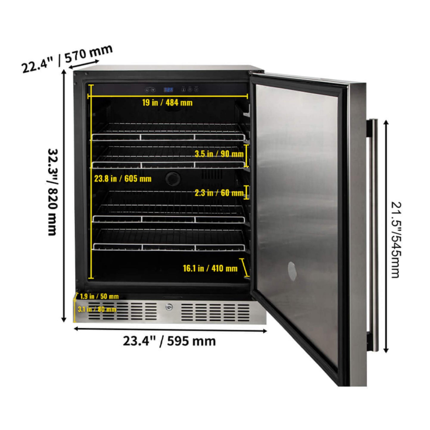 Premium 5.3 Cu.Ft Single Door Stainless Steel Built-In Wine Beverage Undercounter Refrigerator