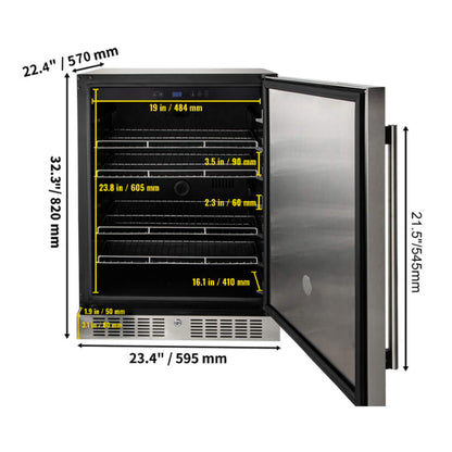 Premium 5.3 Cu.Ft Single Door Stainless Steel Built-In Wine Beverage Undercounter Refrigerator