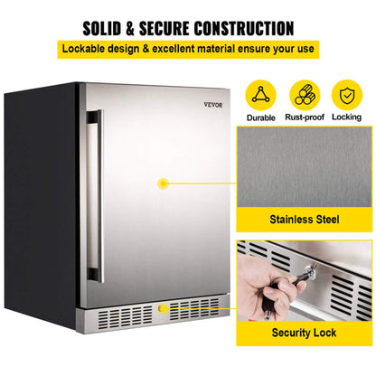 Premium 5.3 Cu.Ft Single Door Stainless Steel Built-In Wine Beverage Undercounter Refrigerator