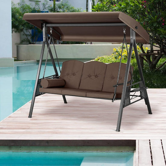 Pamapic 2-Seat Patio Swing Chair with Stand & Adjustable Canopy