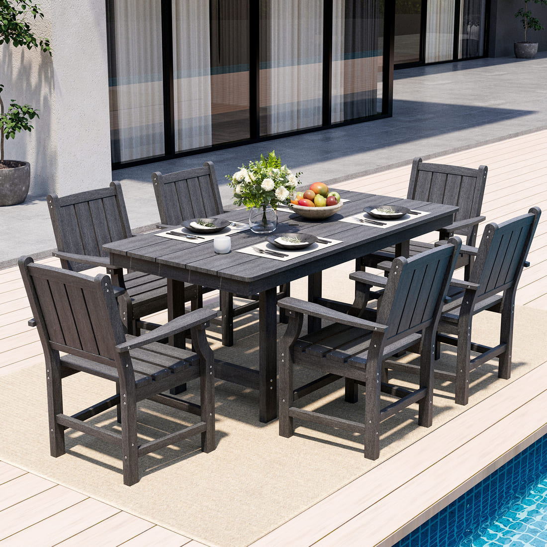 Corex HDPE Outdoor Dining Set, 7-Piece, Gray