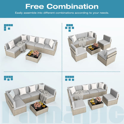 Pamapic Rattan Outdoor Sectional Couch Set  (7 Pieces)