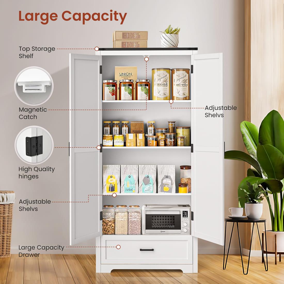 Pamapic 71" Tall Farmhouse Kitchen Pantry Cabinet with 2 Barn Style Doors & Drawer
