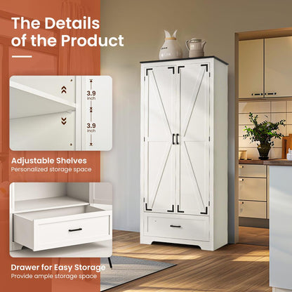 Pamapic 71" Tall Farmhouse Kitchen Pantry Cabinet with 2 Barn Style Doors & Drawer