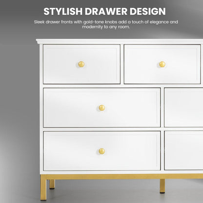 Pamapic 7-Drawer Dresser TV Stand, White