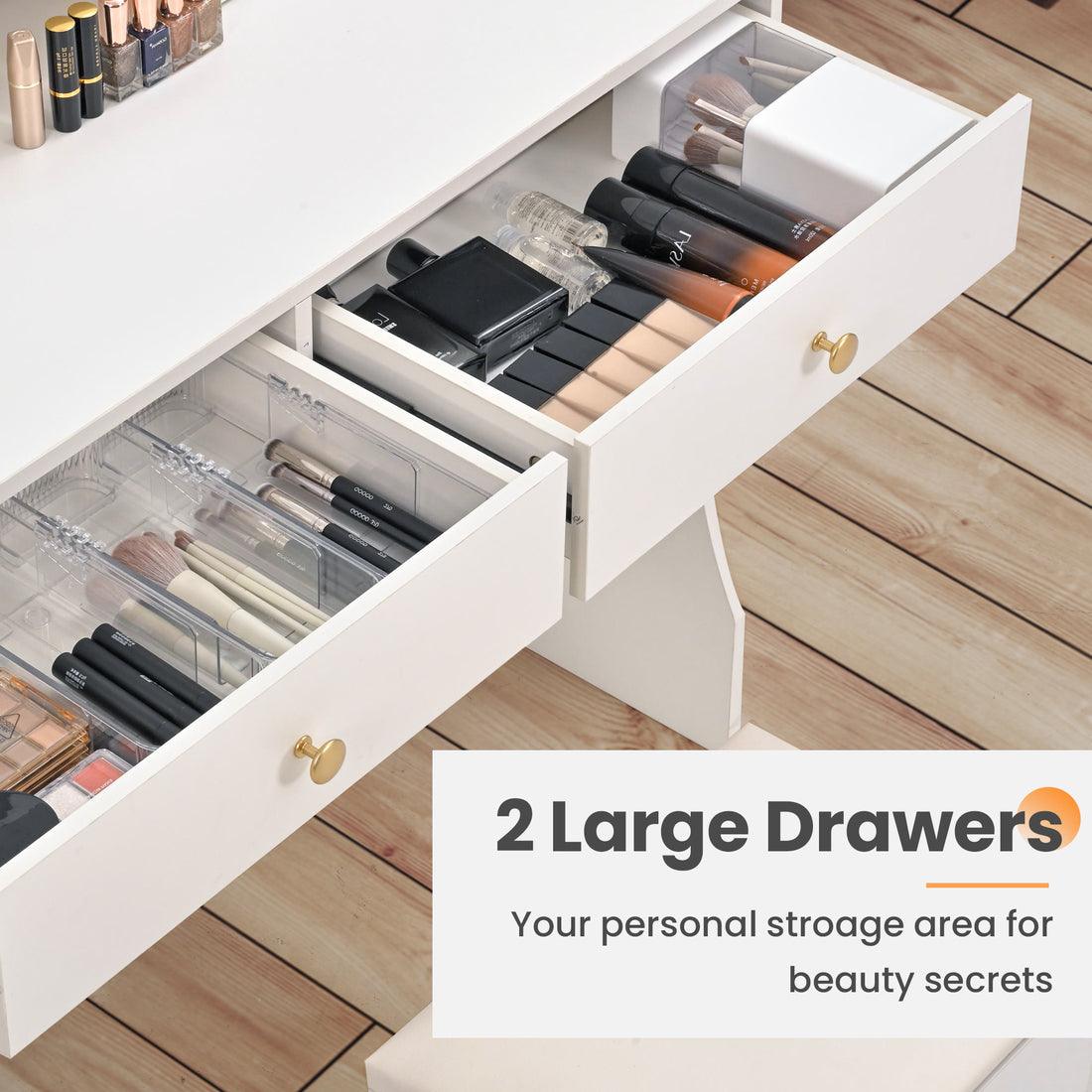 Pamapic 31.5" Vanity Desk with Hidden Storage Stool & 4 Drawers