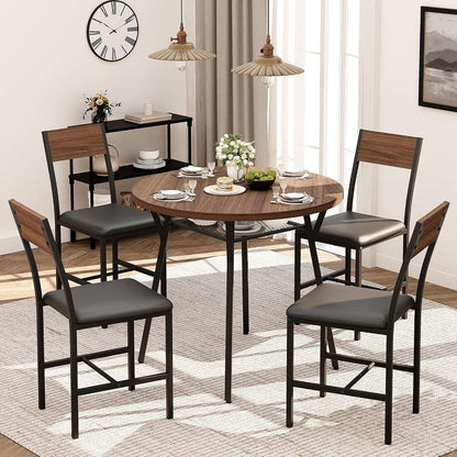 Pamapic Modern Round Dining Table Set for 4 with Meta Frame, Walnut