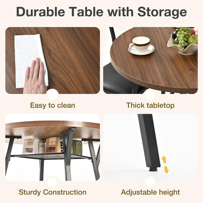 Pamapic Modern Round Dining Table Set for 4 with Meta Frame, Walnut