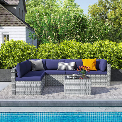 Pamapic Rattan Outdoor Sectional Couch Set  (7 Pieces)