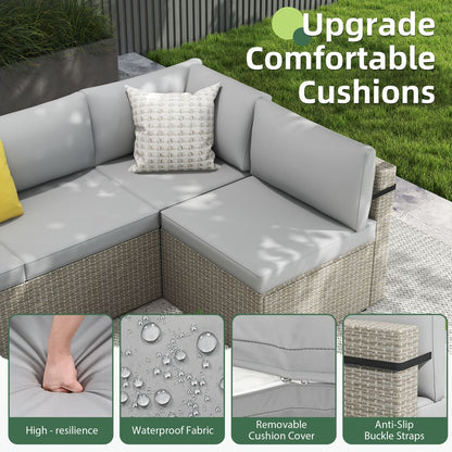 Pamapic 7-Piece Rattan Outdoor Sectional Sofa Set for Poolside, Backyard, Deck