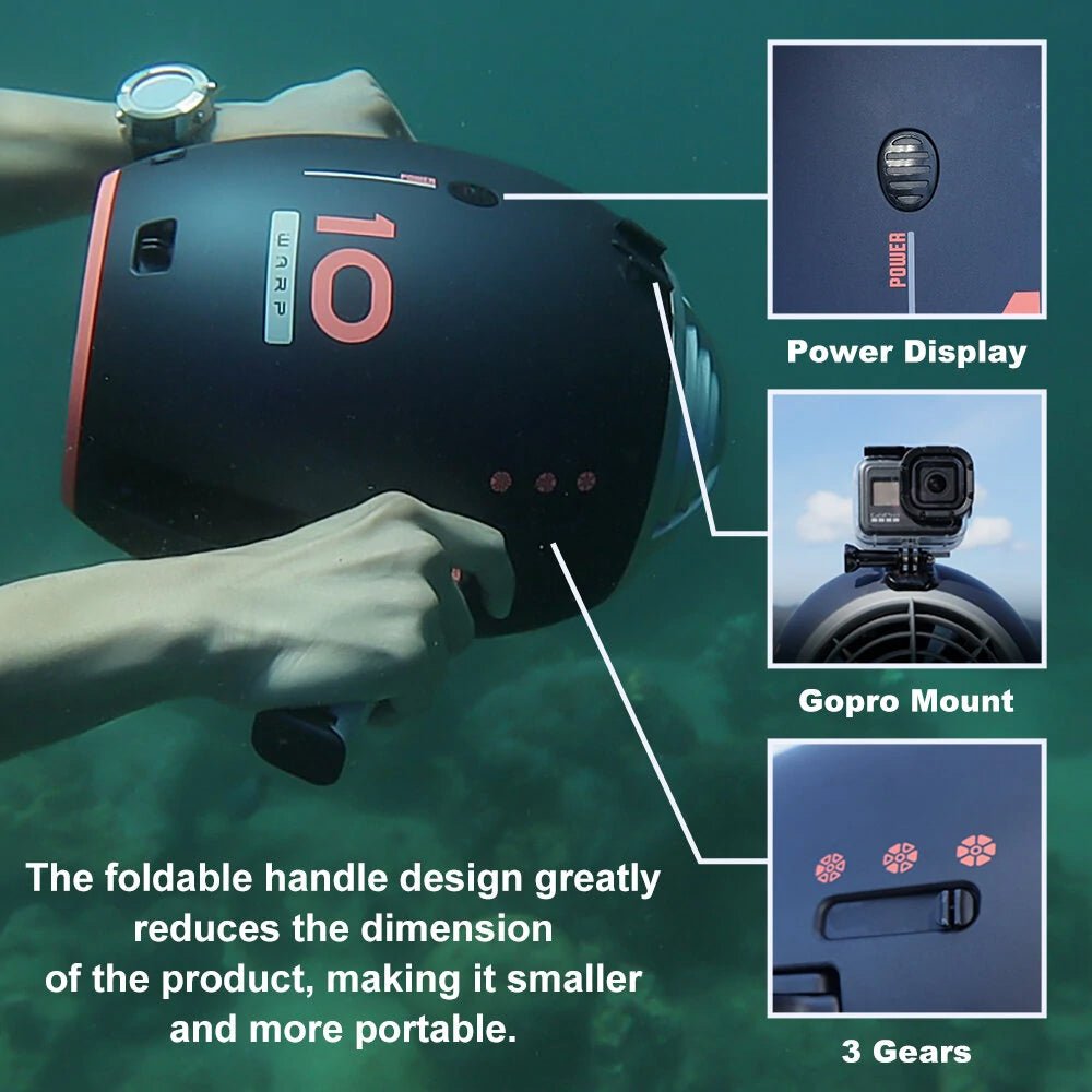 RBS WARP 10 630W 3-Speed Underwater Sea Scooter For Scuba Diving and Snorkeling