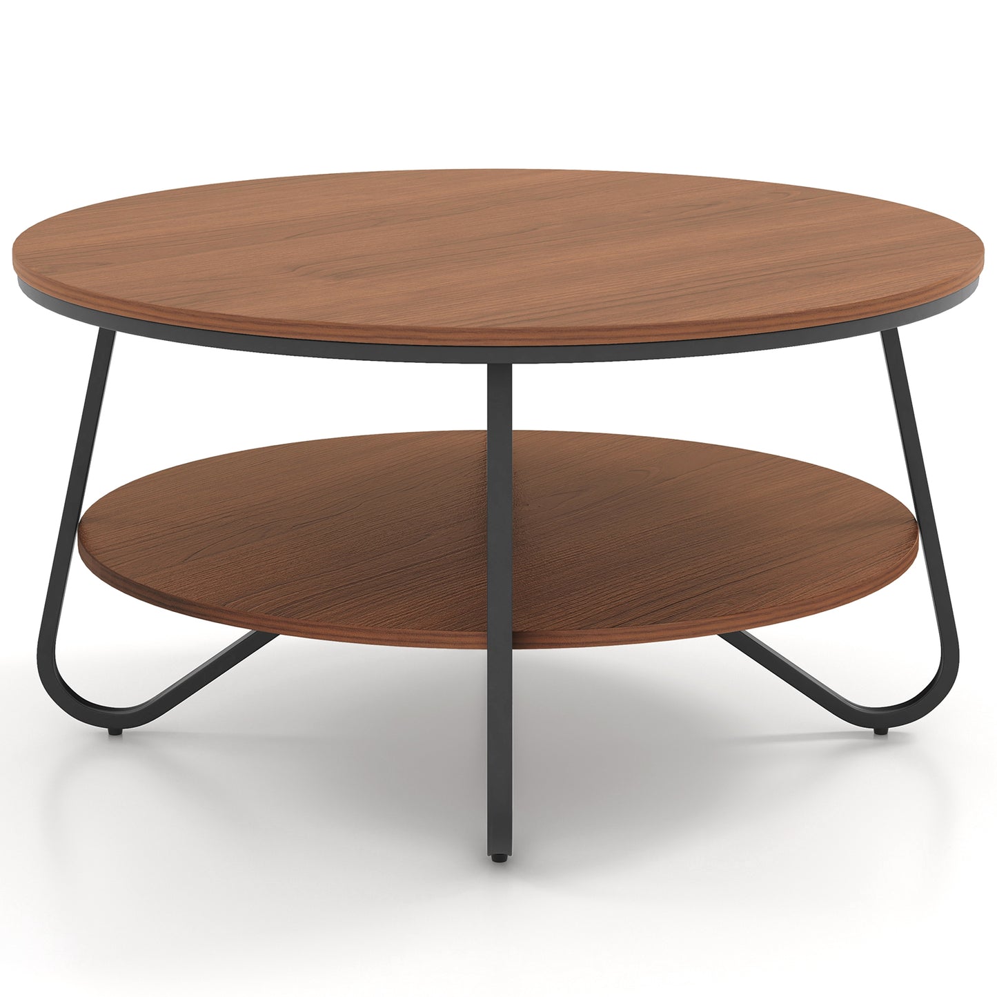 33.5 Inch Round Coffee Table with Wood Grain Finish and Heavy-Duty Metal Frame