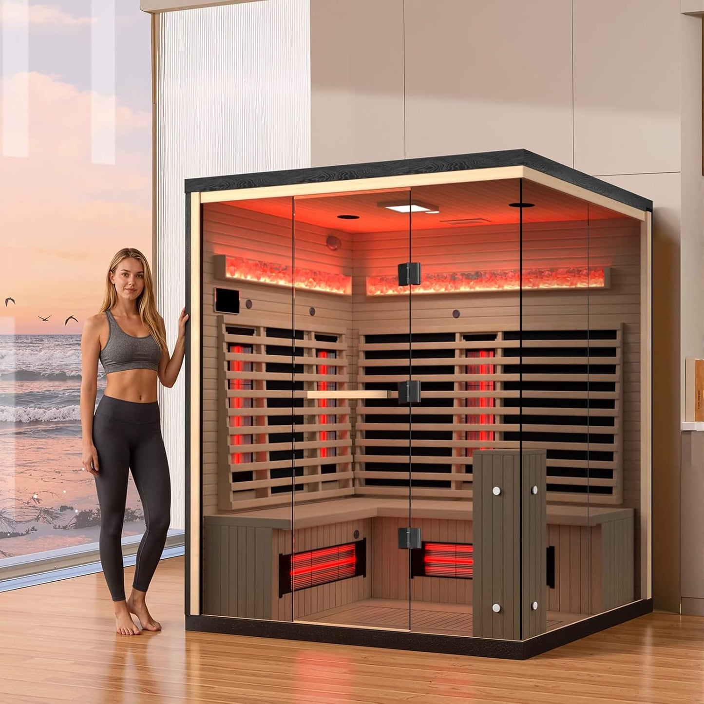 Rövia Ember 4-Person Full-Spectrum Infrared Sauna with Himalayan Salt Panels
