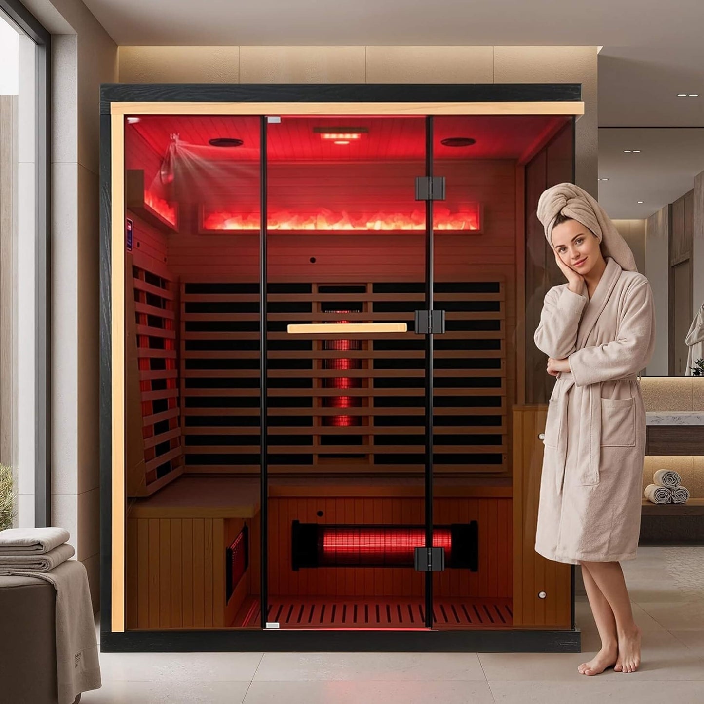 Rövia Ember 4-Person Full-Spectrum Infrared Sauna with Himalayan Salt Panels